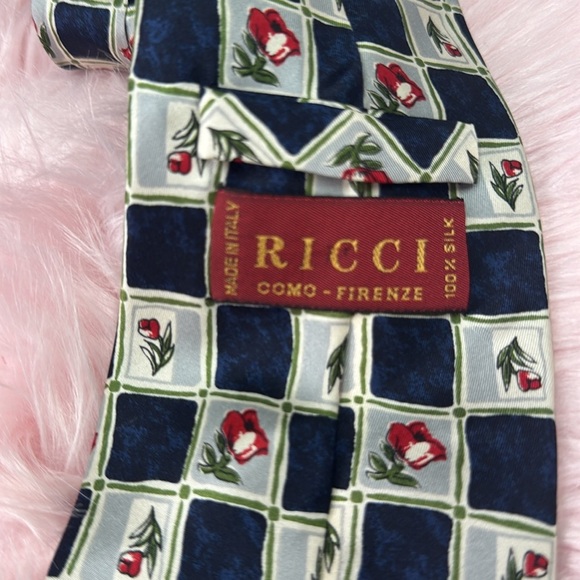 Ricci como- firenze 100% Silk Tie with Floral Checkered Design - Picture 2 of 5